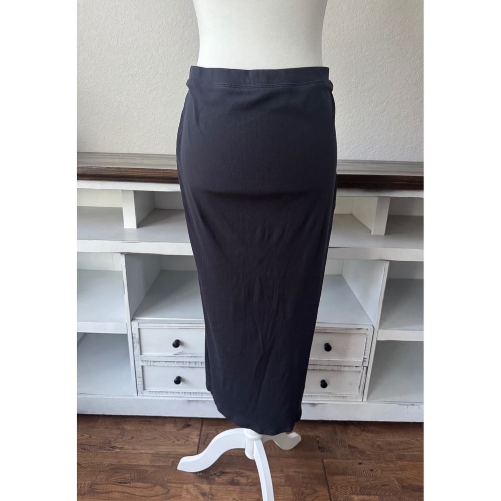 Vuori Pose Column Skirt Ribbed Knit Midi Heathered Black VW3217 Size M H - Picture 3 of 8